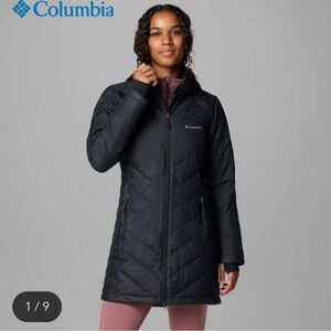 Columbia Women's Black Heavenly Long Hooded Jacket. Sz Medium. Like New